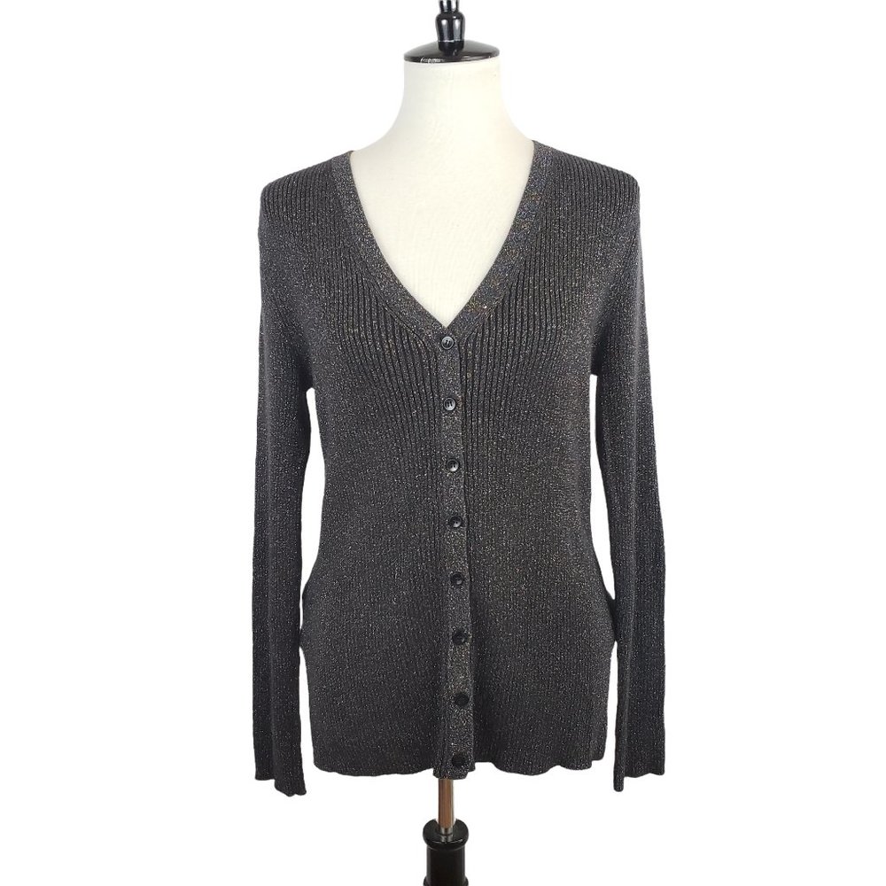 George Rainbow Metallic Ribbed Button-up Cardigan Large